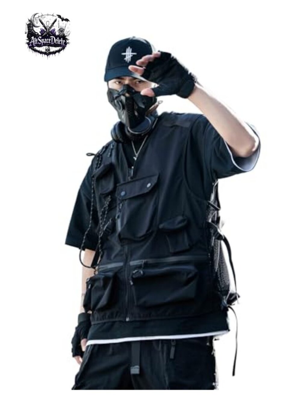 Techwear Men's Vest Sleeveless Polyester Half-Zip Utility Pockets Streetwear